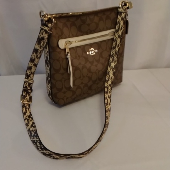 Coach Signature Brown and Cream Crossbody Bag - Picture 1 of 1